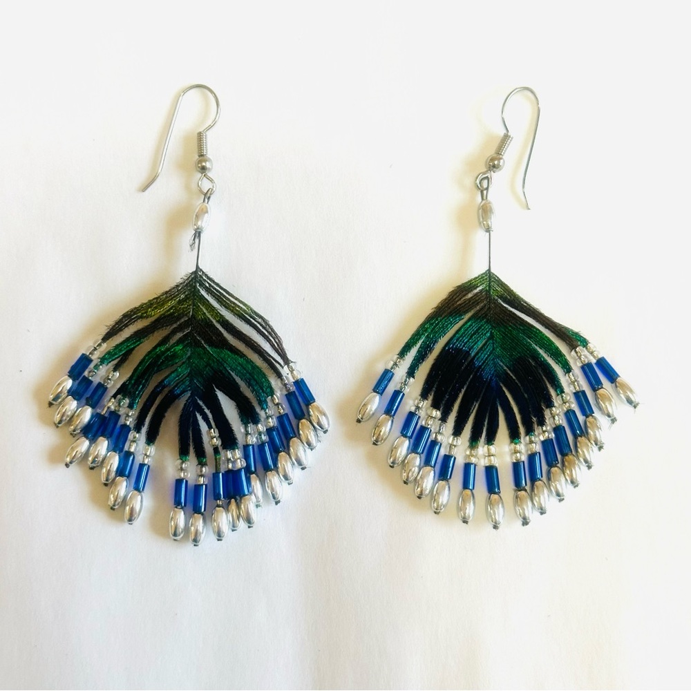 Free With Any Purchase!! Elegant Silver and Blue Feather Earrings